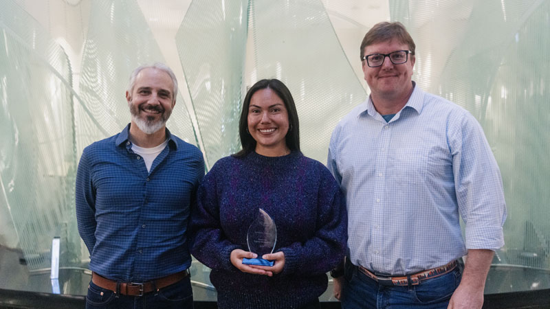 Alex Salazar with her co-advisors, Profs. Gabriel Lander and Luke Wiseman