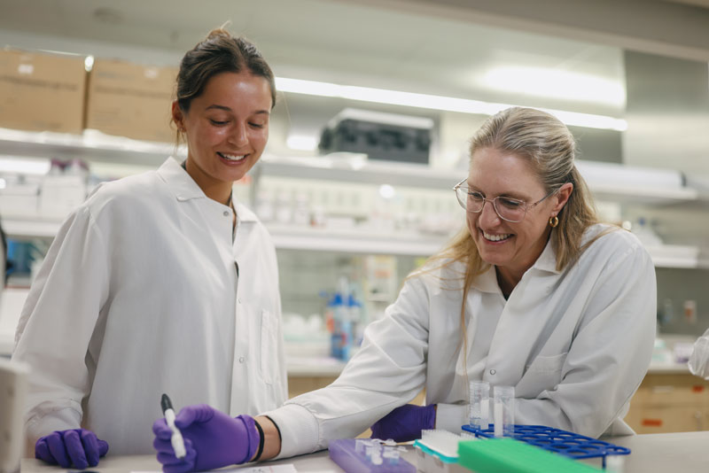 Professor Amy Lightner (right) and Research Assistant I Emerson Takata (left)